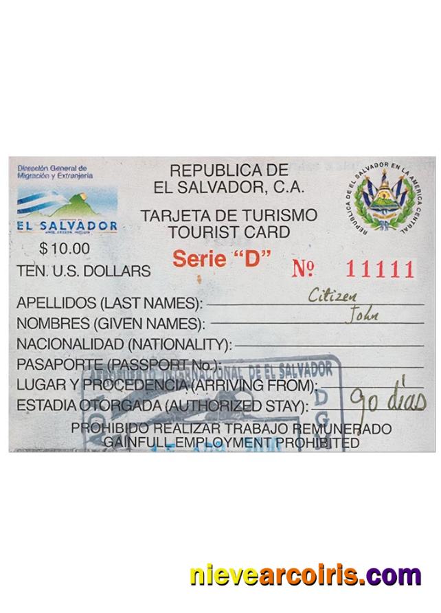 EL SALVADOR tourist card